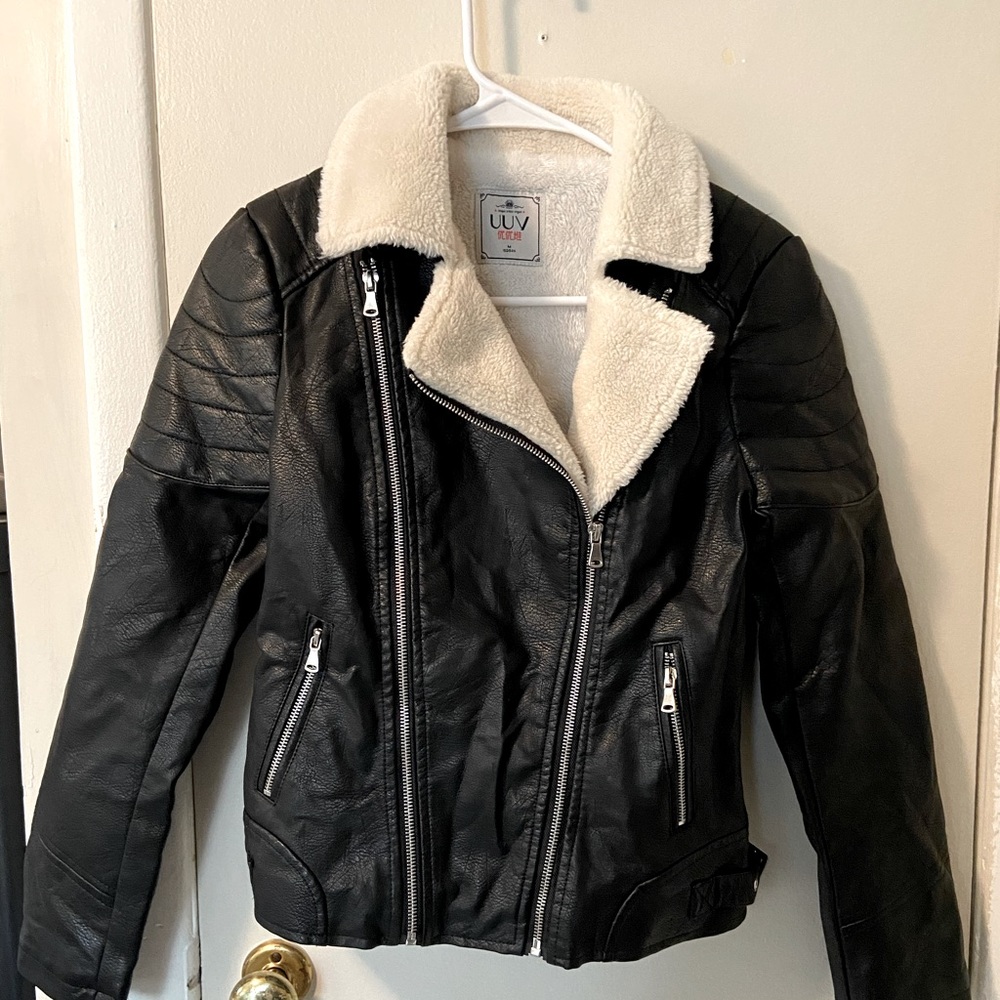 Faux Leather Jacket with Sherpa Lining